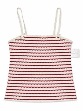 American Eagle Red & White Striped Lace Trim Cami – Size Small NWT